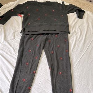 Victoria's Secret PINK Outfit Fleece Jogger Legging Crew Neck Roses S/M